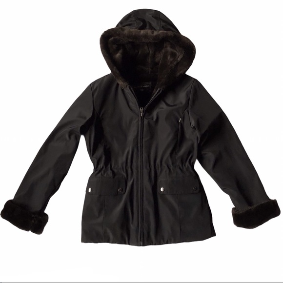 Andrew Marc Girls Winter Jacket Coat M 10-12 Faux Fur BLACK Winter EUC - Picture 1 of 16